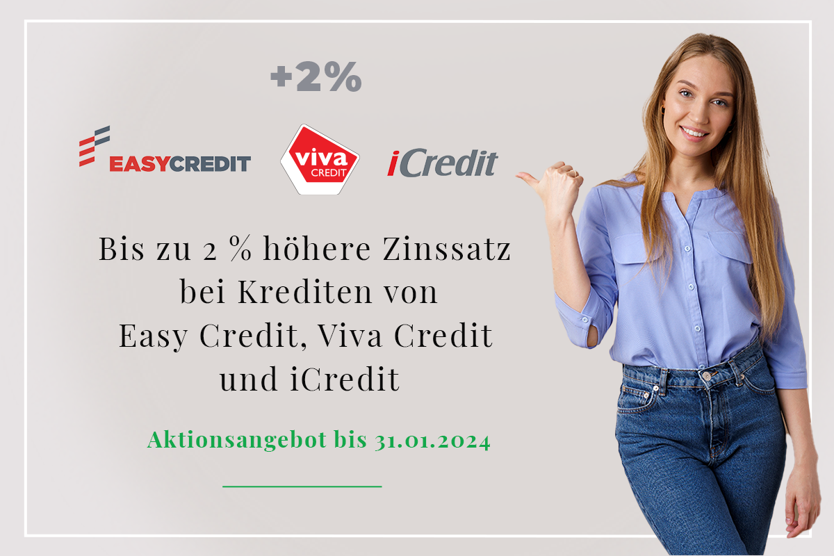 Bis zu 2 % höhere Zinssatz bei Krediten von Easy Credit, Viva Credit und iCredit